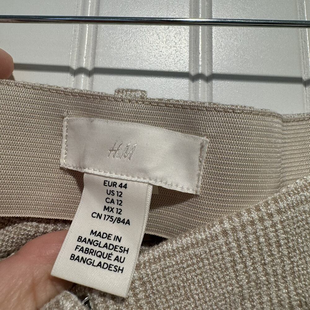 H&M Beige Tan Glen Plaid Ankle Pants Career Work Wear High Waisted Size 12 - Picture 4 of 6